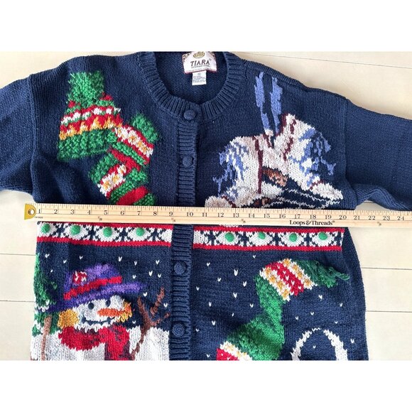 Vtg. 90's Winter Cardigan Sweater Hand Knit Snowman Ice Skates 3D Wearable Art - Picture 11 of 13